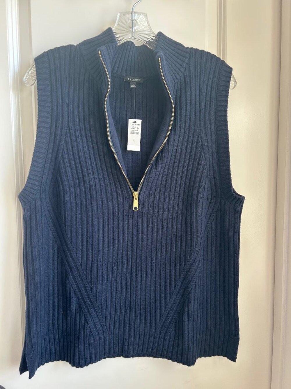 3/4 Zip Navy Cotton/Nylon Ribbed Sweater Vest